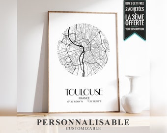 Affiche - TOULOUSE Plan de ville - Possibilité de la personnaliser avec la ville de votre choix !