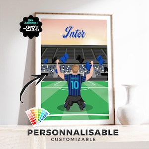 Personaliseerbare Inter Milan-poster: Voetbal met naam en nummer naar keuze.