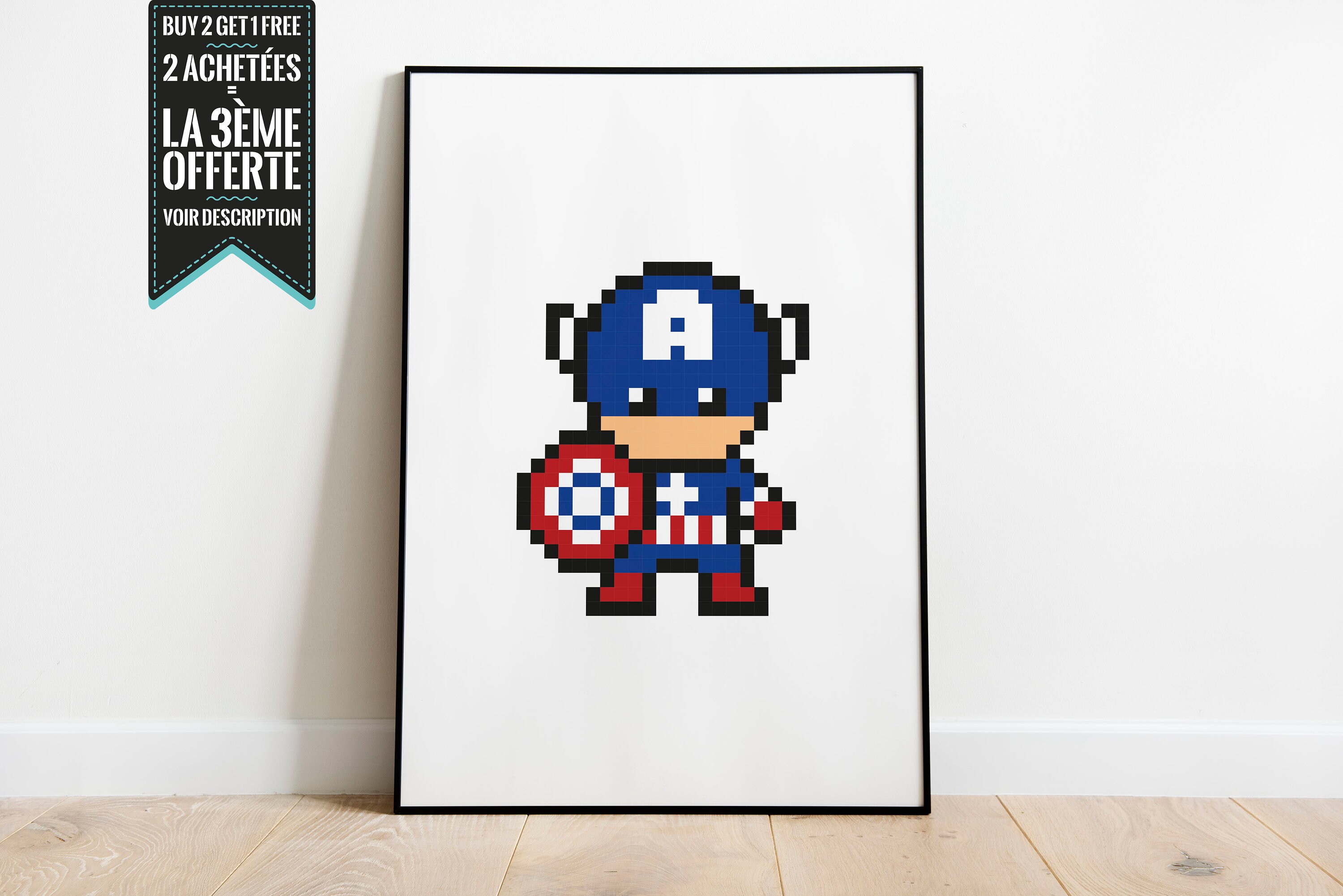 Affiche Décorative/Poster Captain America Super Héro Pixel Art