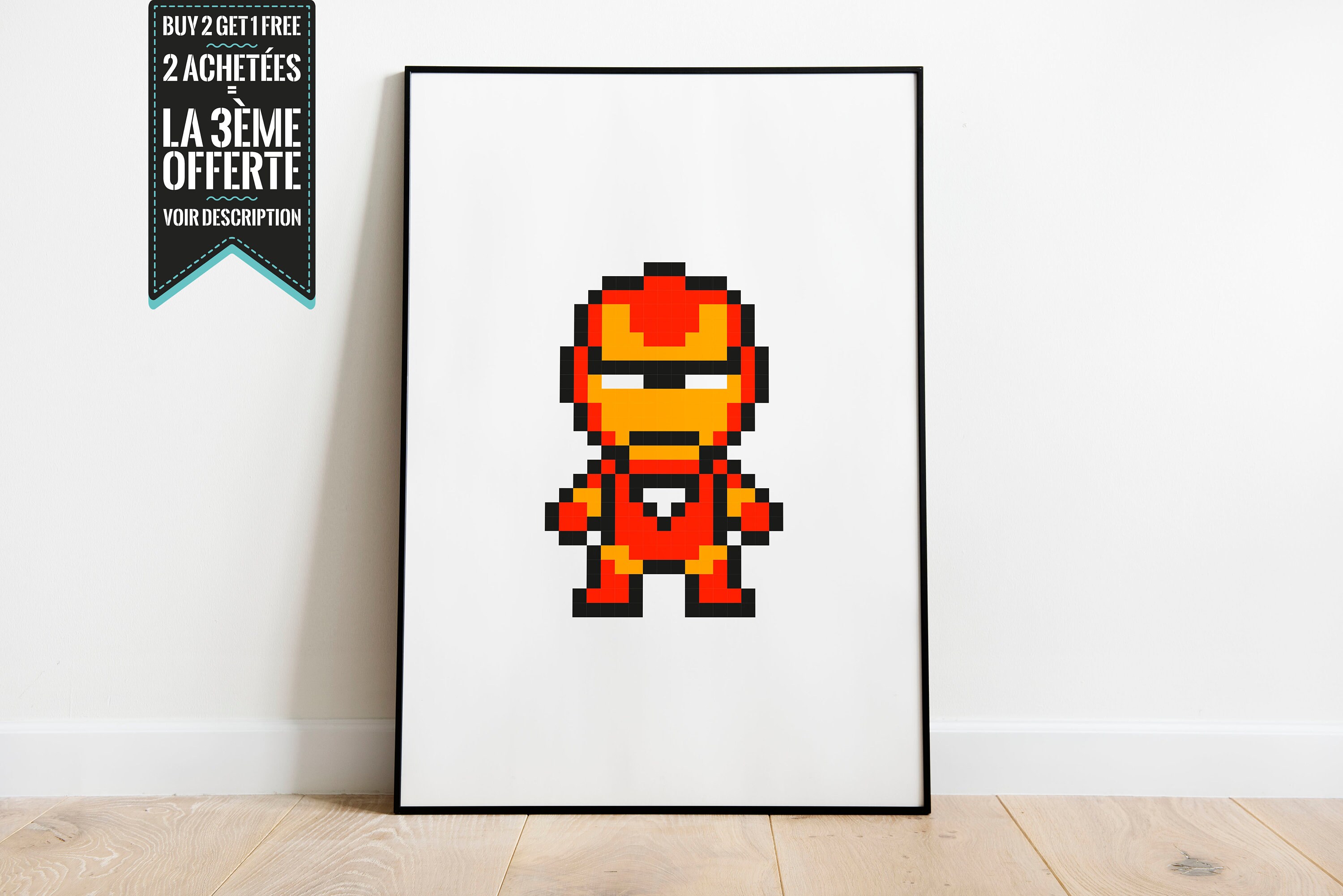 Affiche Décorative/Poster Iron Man Super Héro Pixel Art