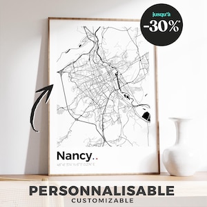Affiche Plan de Nancy – Illustration carte minimaliste – Poster décoratif ville de Nancy
