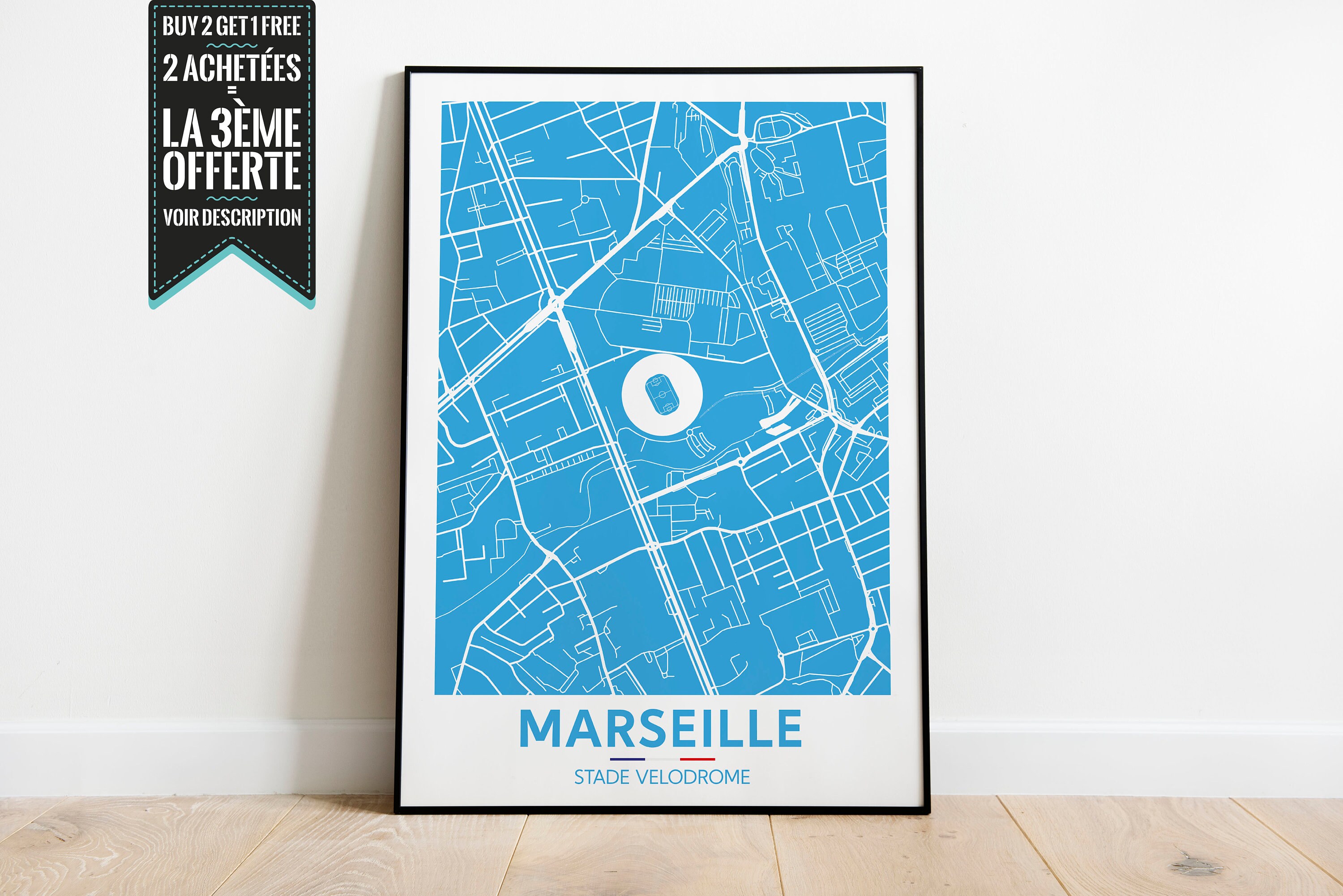 Affiche Décorative - Plan de Ville Marseille Stade Vélodrome
