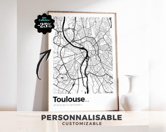 Plakat z mapą miasta Tuluza – personalizowana minimalistyczna mapa ścienna, nowoczesna dekoracja