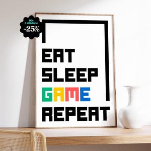 Eat Sleep Game Repeat Poster – Minimalistisches Gaming-Poster, Dekoration fürs Spielzimmer
