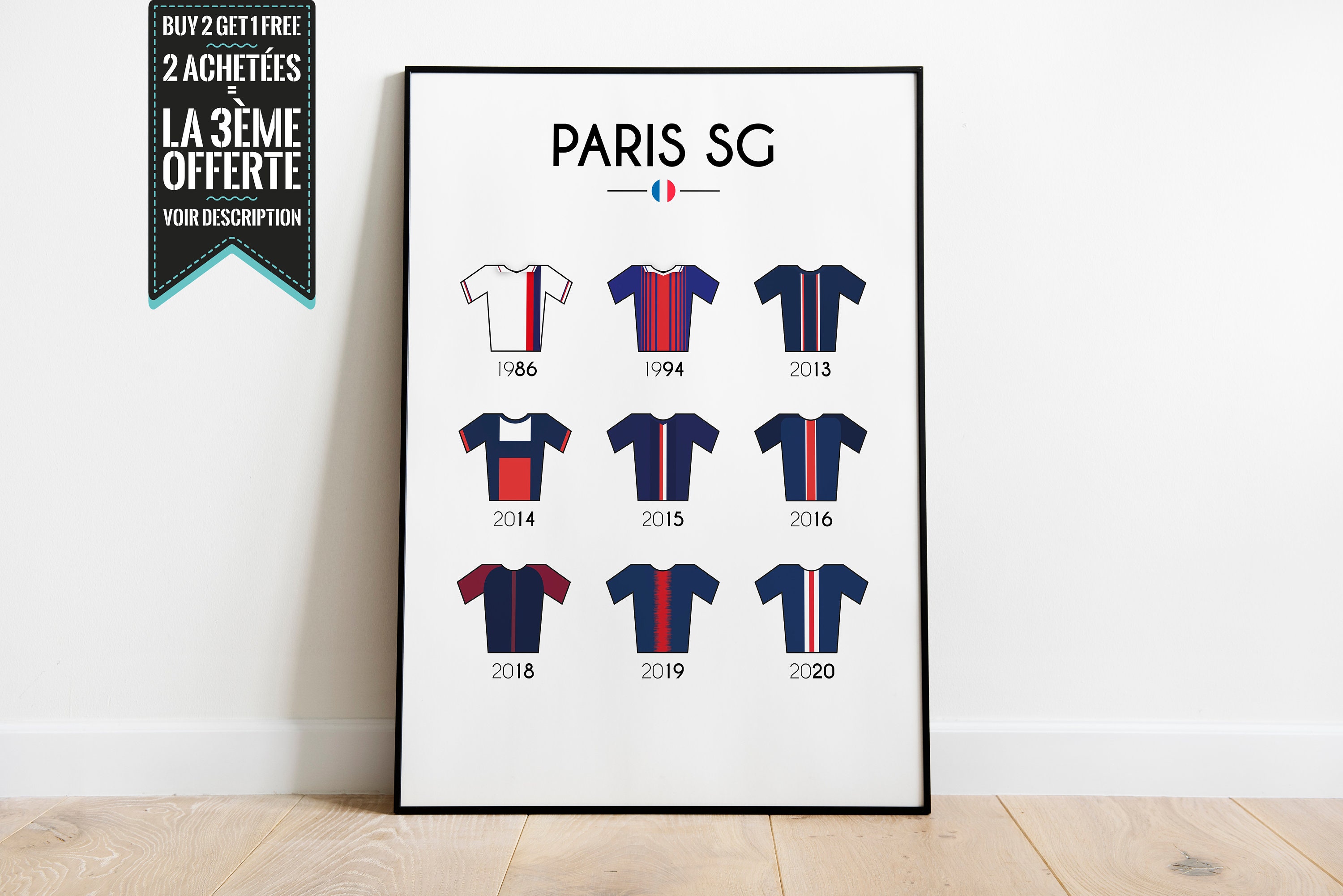 Affiche Décorative - Maillots Des Titres de Champions France Football Du Paris Saint-Germain
