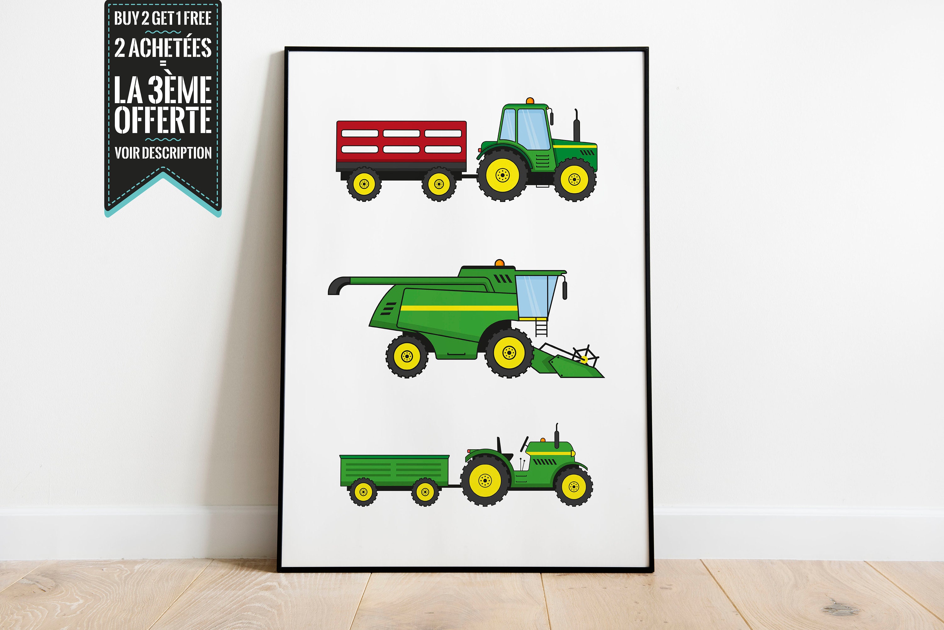 Affiche Décorative Pour Enfant Engins Agricoles | Tracteurs