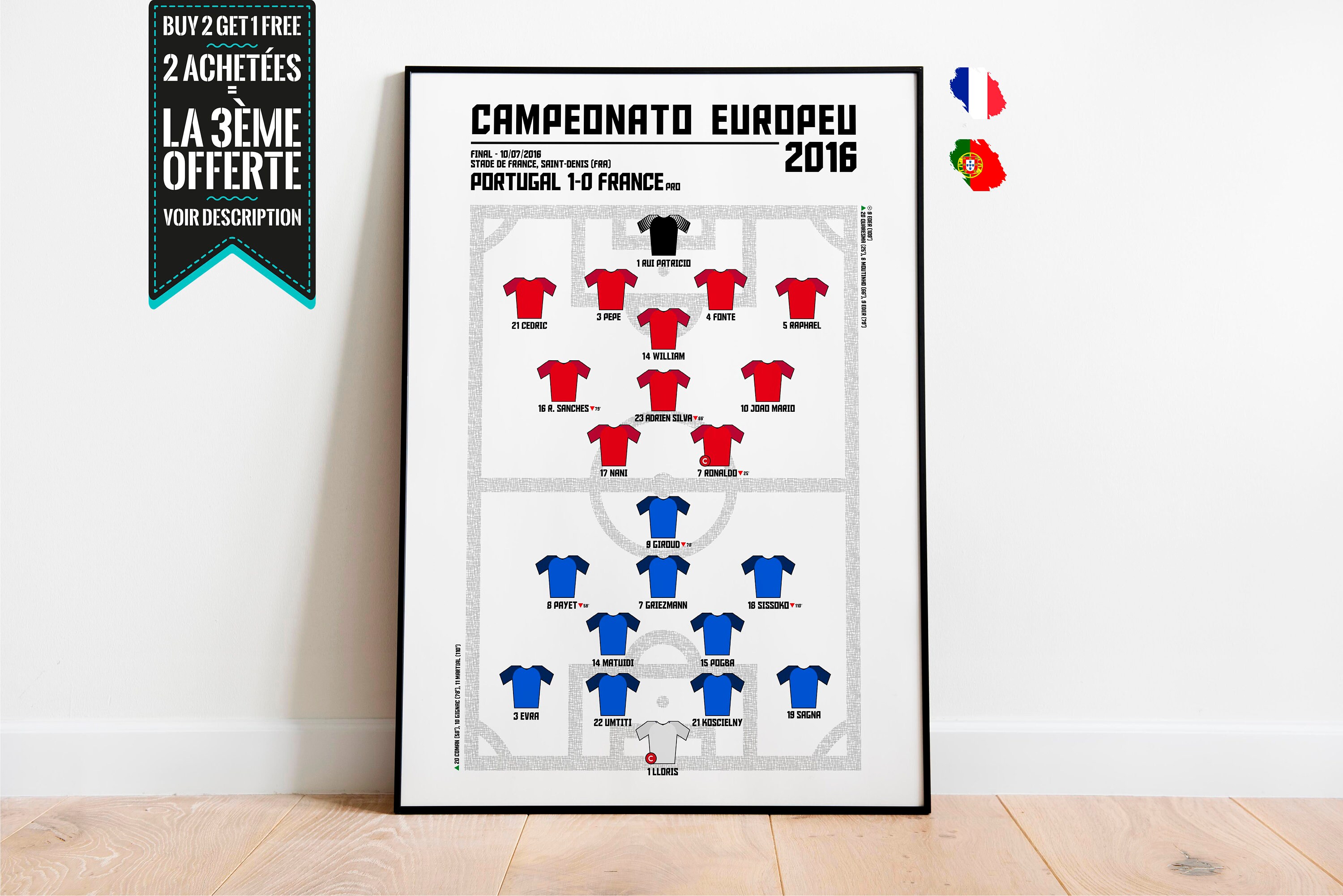 Affiche Décorative - Feuille de Match Euro Football Finale 2016 Portugal France