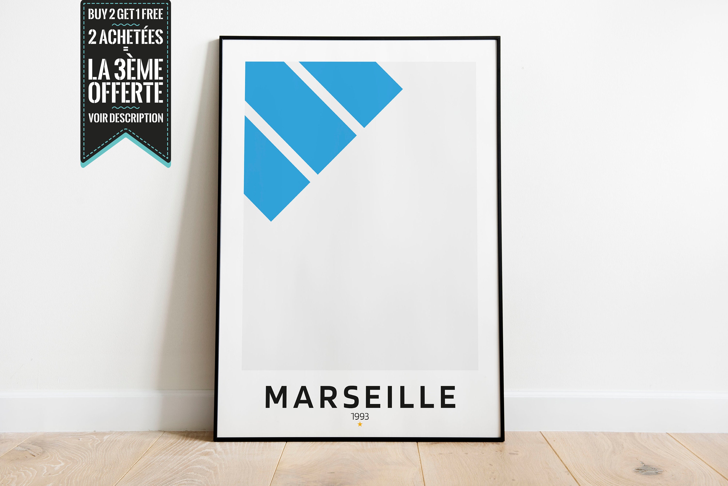 Affiche Décorative - Maillot Minimaliste Olympique Marseille Om Ligue Des Champions 1993