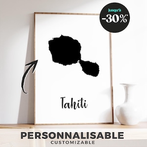 Affiche carte de Tahiti – Illustration minimaliste, décoration murale élégante, cadeau parfait pour voyageurs et amoureux de la Polynésie