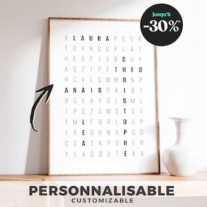 Poster personalizzabile con parole nascoste - Crea la tua griglia con i nomi propri e le parole che preferisci - Regalo unico e originale