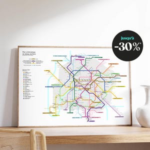Paris Metro Map Poster / Decorative poster with all lines and stations, ideal for wall decoration or original gift