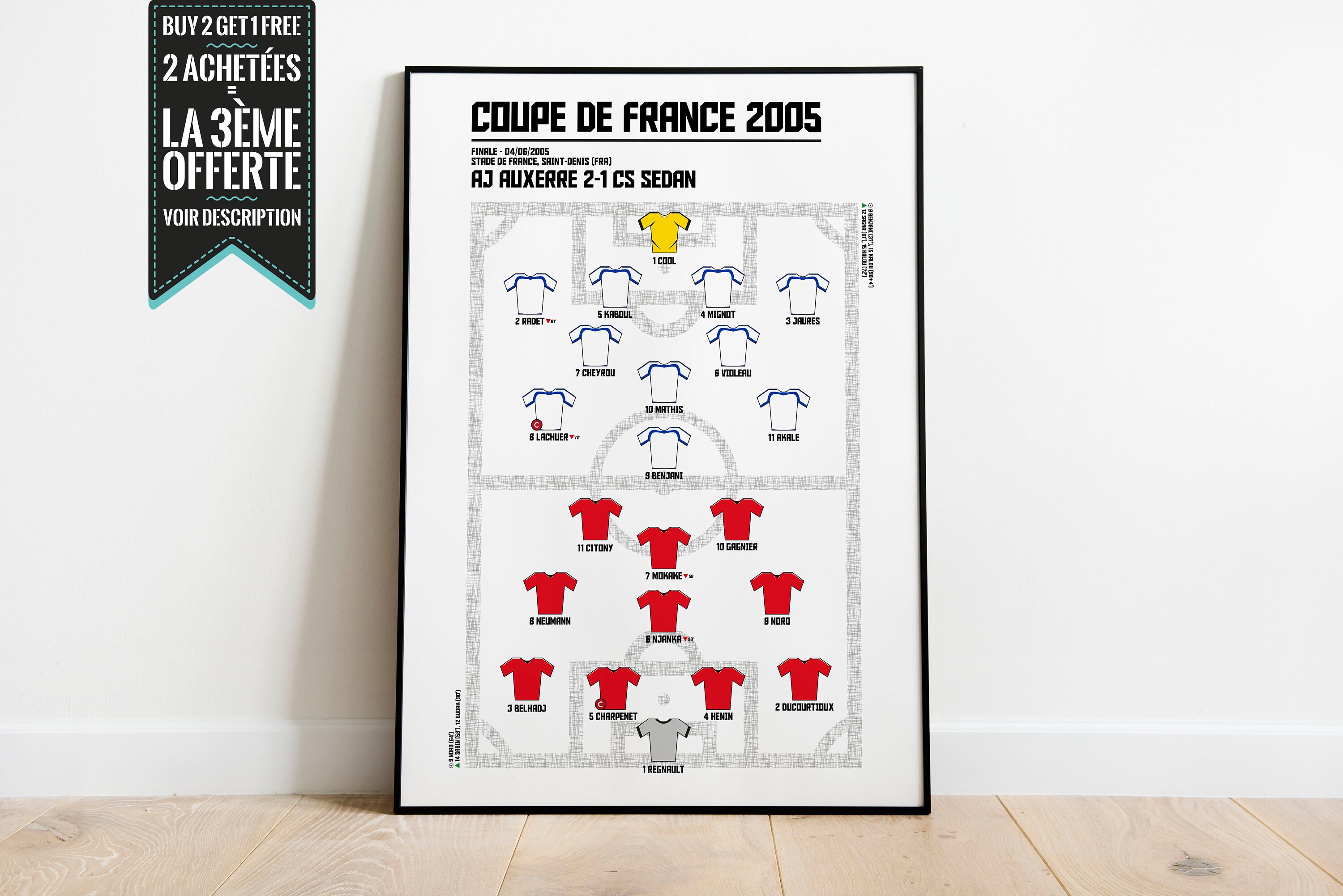 Affiche Décorative - Feuille de Match Coupe France Football 2005 Finale Auxerre Sedan