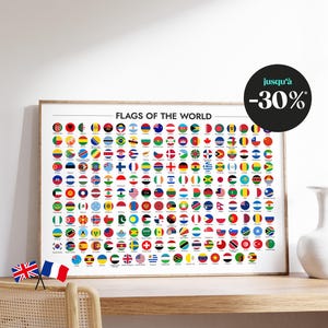195 Flaggen der Welt Poster – Internationale Flaggen Poster – Geografische Wanddekoration