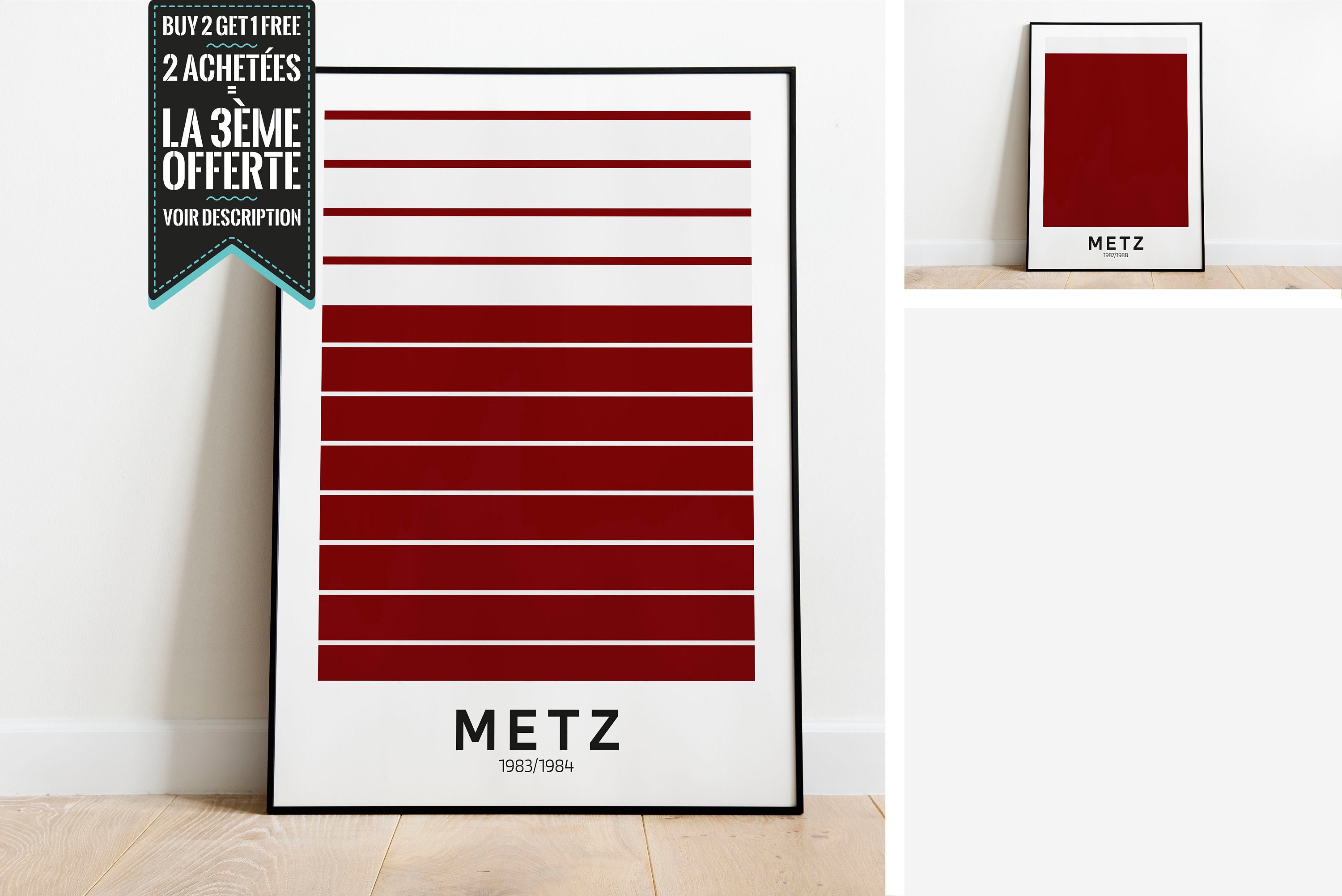 Affiche Décorative - Maillots Minimalistes Football Fc Metz Vainqueurs Coupe de France