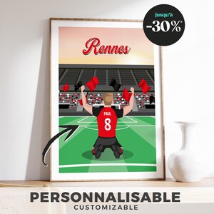 Affiche RENNES à PERSONNALISER : Football avec prénom et numéro au choix / Cadeau Personnalisé / Anniversaire / Noël / Garçon / Fille