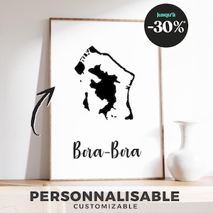 Affiche carte de Bora Bora – Illustration minimaliste, déco murale élégante, cadeau pour voyageurs et amoureux de la Polynésie