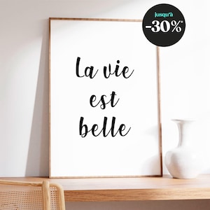Plakat „Życie jest piękne” – minimalistyczny czarno-biały design, inspirująca i czysta dekoracja ścienna