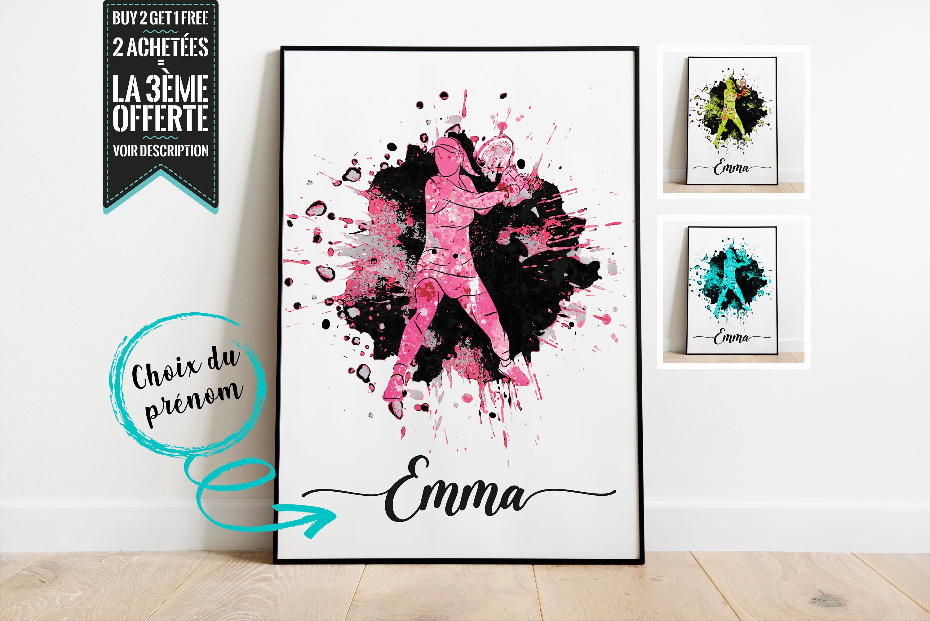 Affiche Décorative à Personnaliser - Tennis Fille avec Prénom