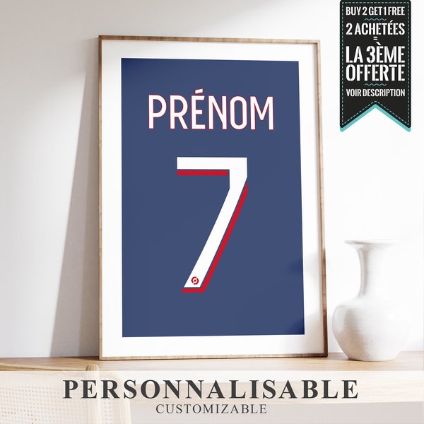 Affiche A PERSONNALISER : PARIS Flocage maillot football avec prénom et numéro au choix