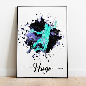 Affiche A PERSONNALISER Handball Garçon avec prénom Turquoise Violet