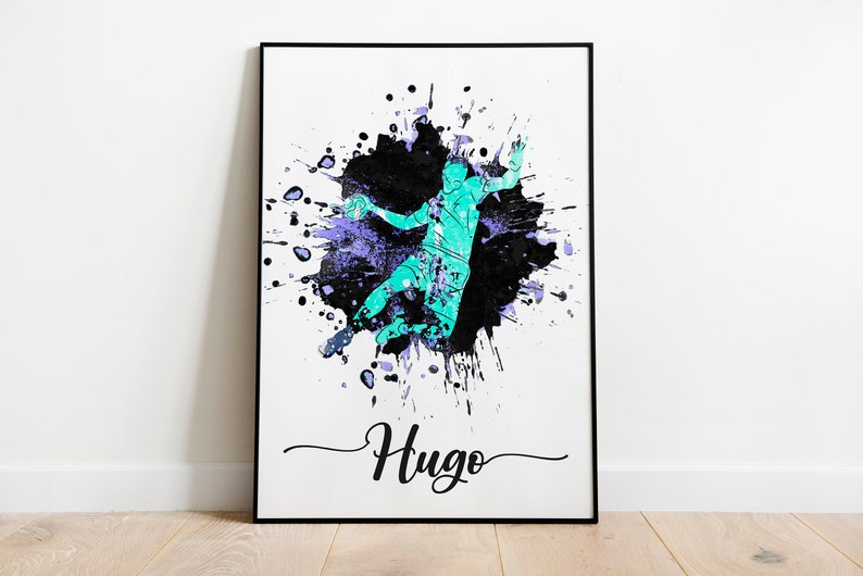Affiche A PERSONNALISER Handball Garçon avec prénom Turquoise Violet