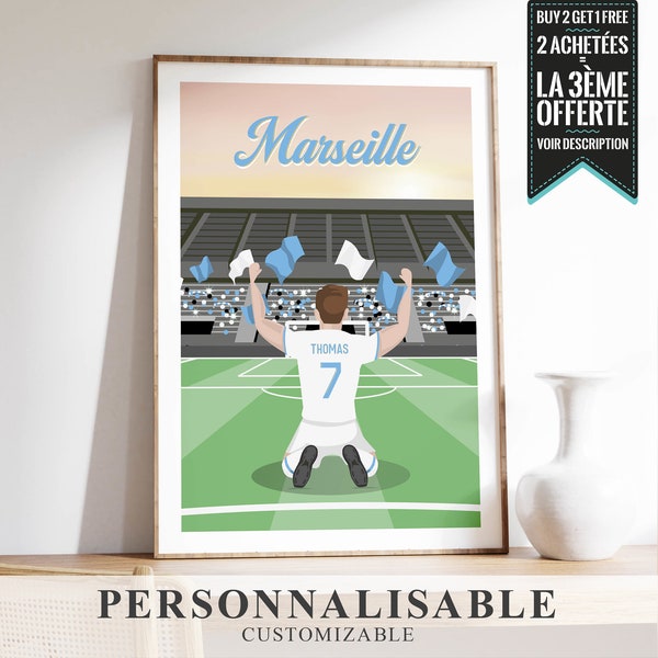 Affiche A PERSONNALISER : Football MARSEILLE avec prénom et numéro au choix