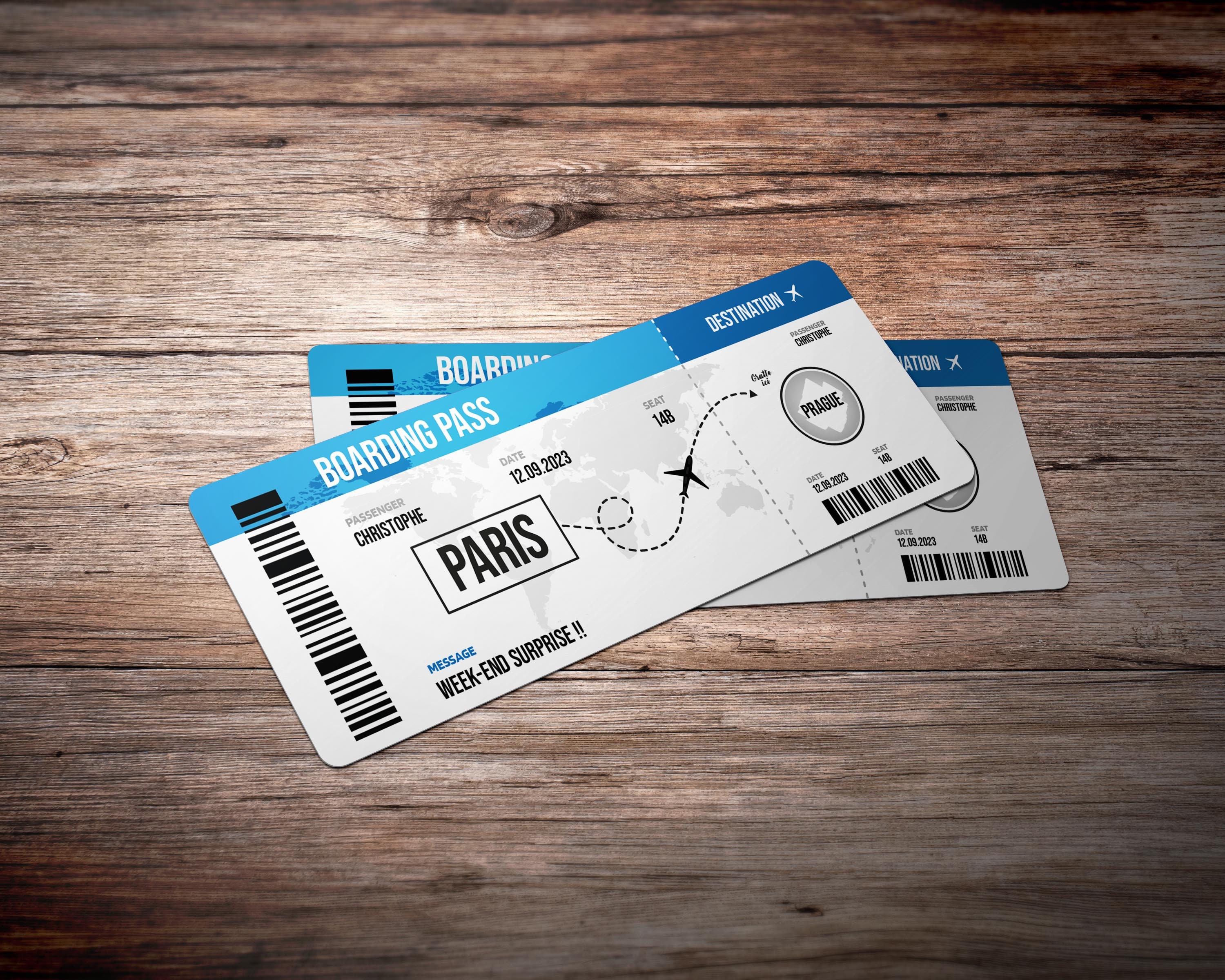 Carte à gratter billet d'avion personnalisable / Carte d'embarquement /  Boarding pass -  France