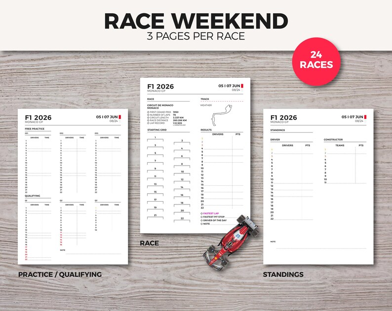 Weekend Tracker F1 Journal 2026 PDF – Planner - Printable F1 Weekend Tracker (75 Pages ...