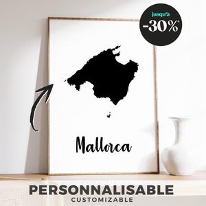 Affiche carte de Majorque – Poster design île des Baléares, décoration murale minimaliste, idée cadeau voyage et vacances