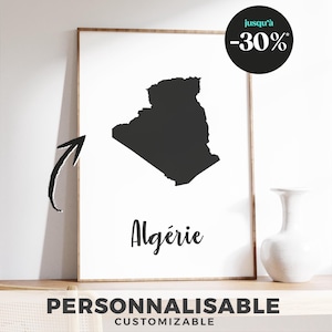 Affiche carte de l’Algérie – Illustration minimaliste, décoration murale élégante, cadeau parfait pour voyageurs et amoureux du Maghreb