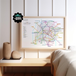 Poster della mappa della metropolitana di Parigi - Illustrazione decorativa con tutte le linee e le stazioni