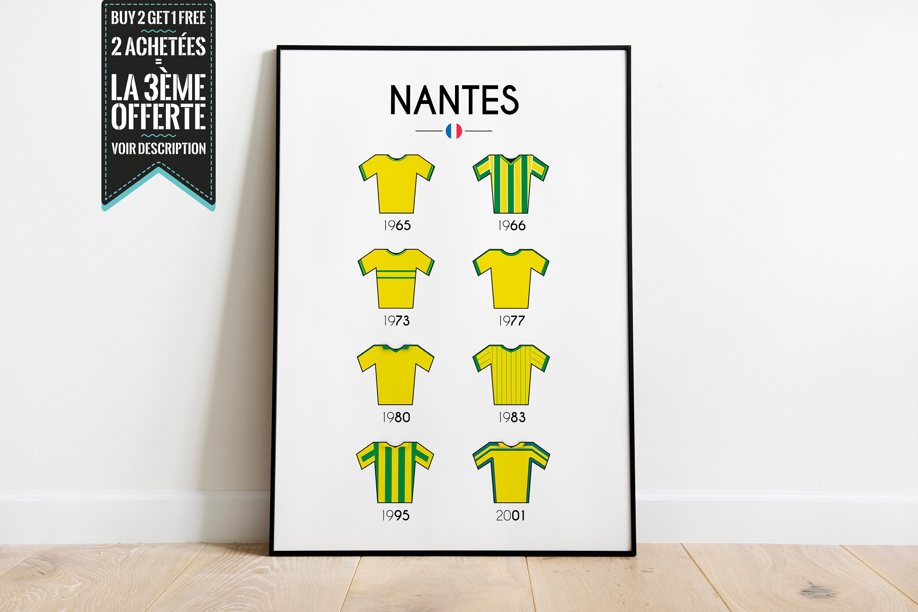 Affiche Décorative - Maillots Des Titres de Champions France Football Du Fc Nantes