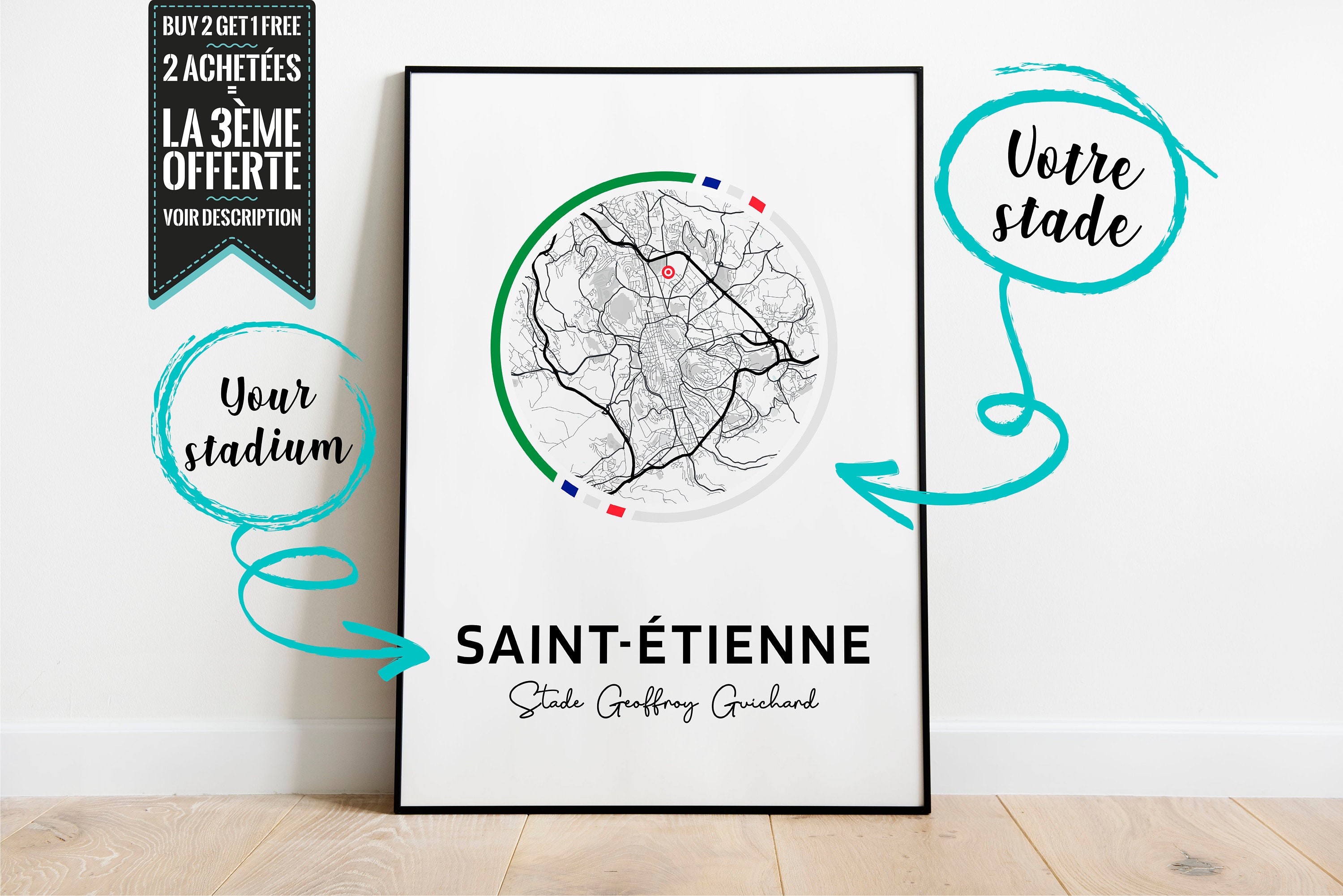 Affiche Décorative - Plan de Stade Geoffroy Guichard Saint-Etienne