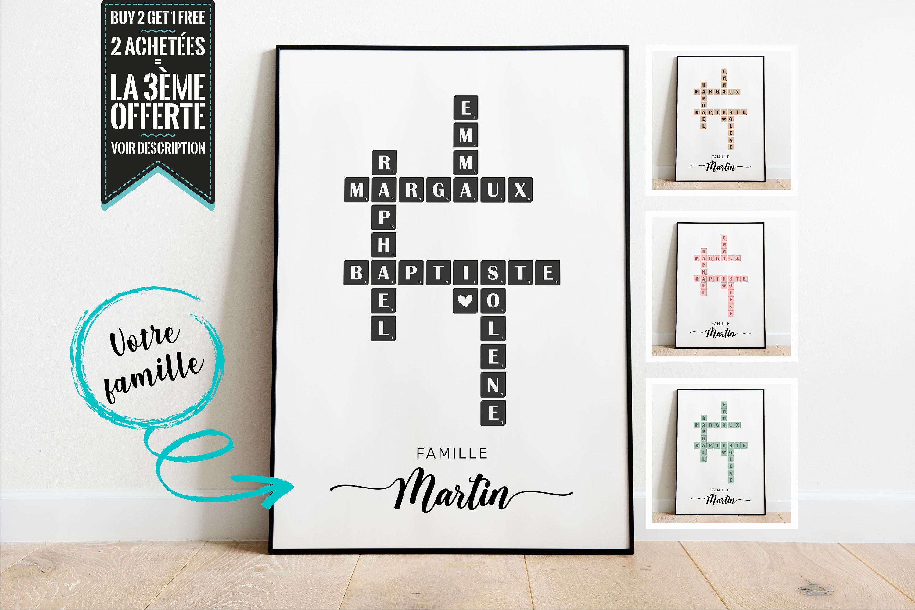 Affiche Décorative à Personnaliser - Famille Façon Scrabble