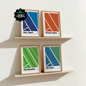 Grand Slam Tennis Poster - Illustration of the courts of Paris, Wimbledon, US Open and Australian Open image 1