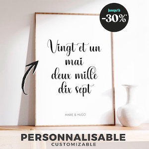 Póster personalizado con fecha importante: elegante póster con la fecha completa, tipografía refinada, recuerdo único.