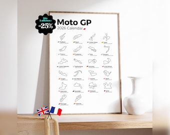 Affiche Calendrier MOTO GP 2026, Dates des courses, circuits pour suivre la nouvelle saison