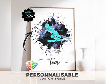 Personalized ski poster – Illustration of a young skier in action