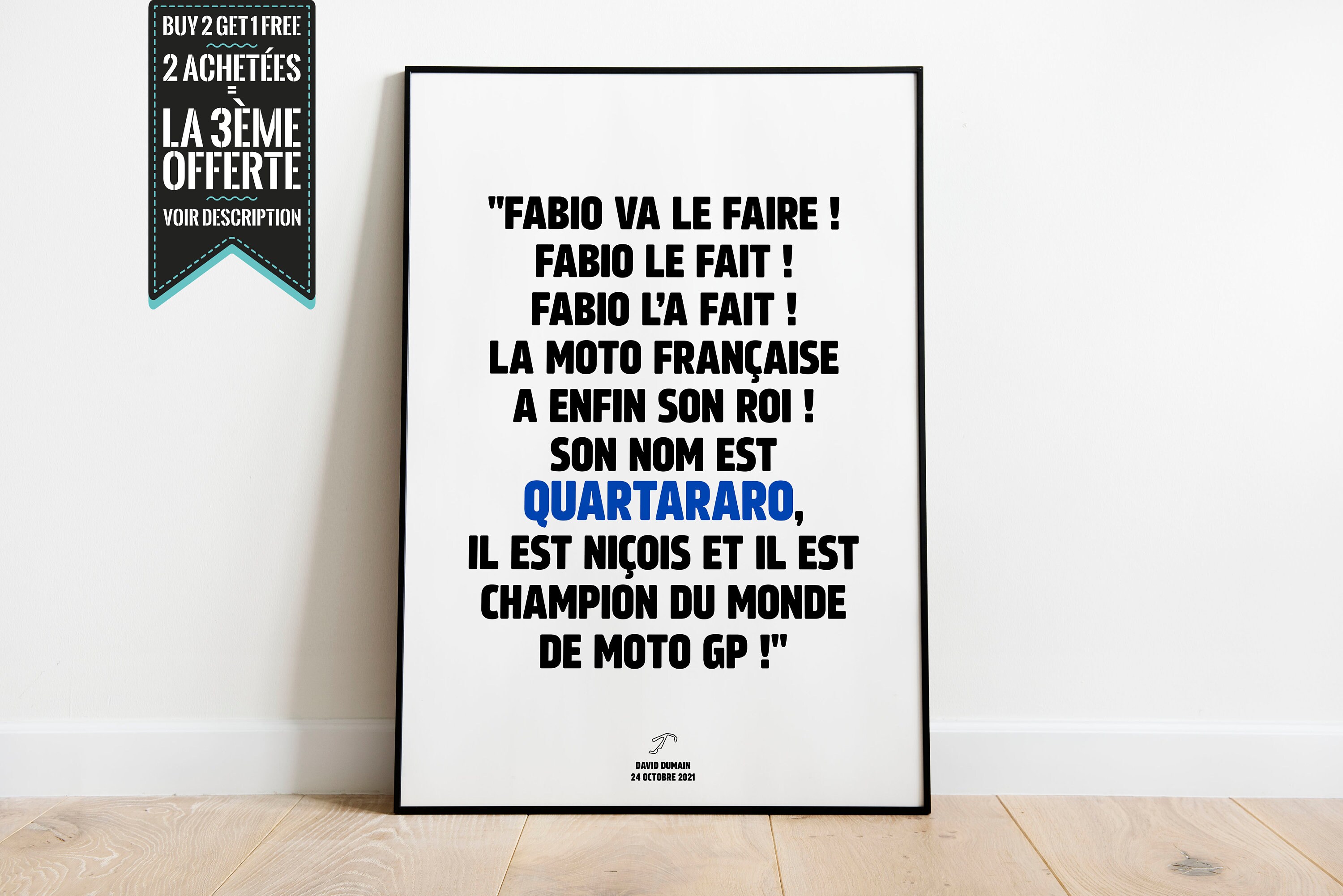 Affiche Décorative Minimaliste - Moto Gp Fabio Quartararo Champion Du Monde