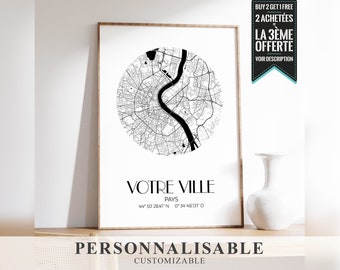 Affiche  A PERSONNALISER - Plan de la ville de votre choix (format rond)