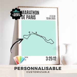 Affiche personnalisée Running Trail - Ajoutez nom, distance, parcours et date, souvenir de course à pied