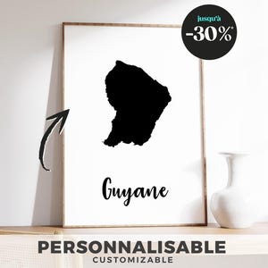 Affiche carte de la Guyane – Poster décoratif minimaliste, carte géographique stylisée de la Guyane, décoration murale moderne et élégante