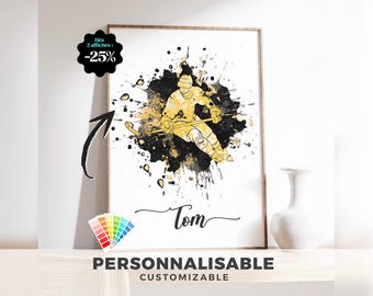 Customizable Hockey Poster / Modern sports illustration, wall decor for fans, birthday or Christmas gift