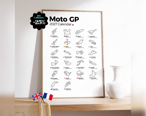 Affiche Calendrier MOTO GP 2027, Dates des courses, circuits pour suivre la nouvelle saison