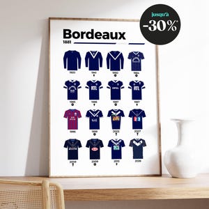 Bordeaux Jerseys Poster - Evolution of the Girondins&#39; outfits, titles, notable seasons and current jersey, gift for supporters