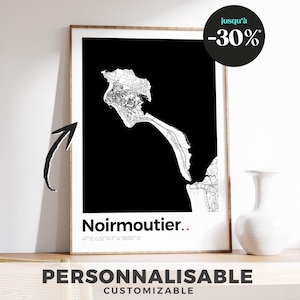 Affiche plan de Noirmoutier – Poster design, carte murale minimaliste de l’île vendéenne, décoration moderne et élégante de Noirmoutier