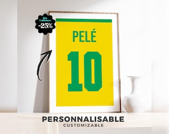 Minimalistyczny plakat z koszulką Pelé z Brazylii, dekoracja w stylu vintage