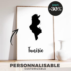 Affiche carte de la Tunisie – Illustration minimaliste et design pour une décoration murale élégante