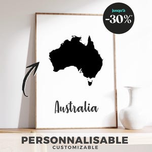 Affiche Carte de l'Australie – Illustration Minimaliste – Poster Pays Océanie – Décoration Murale Voyage – Cadeau Globe-Trotter