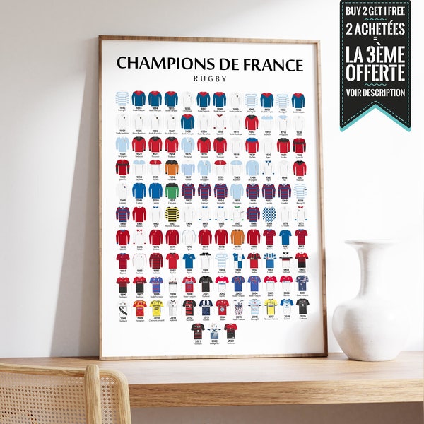 Affiche - Maillots de tous les Champions de France de Rugby